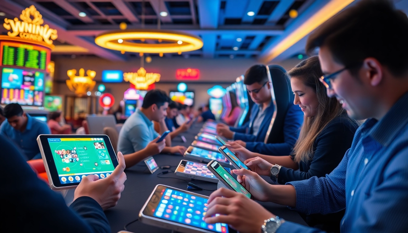 Engaging online gambling experience at winvn88.live with diverse players using devices.