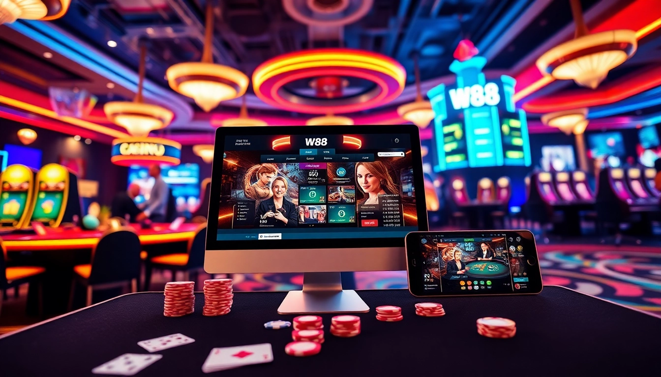 Explore the exciting W88 gaming experience at w88.nyc with vibrant casino visuals.